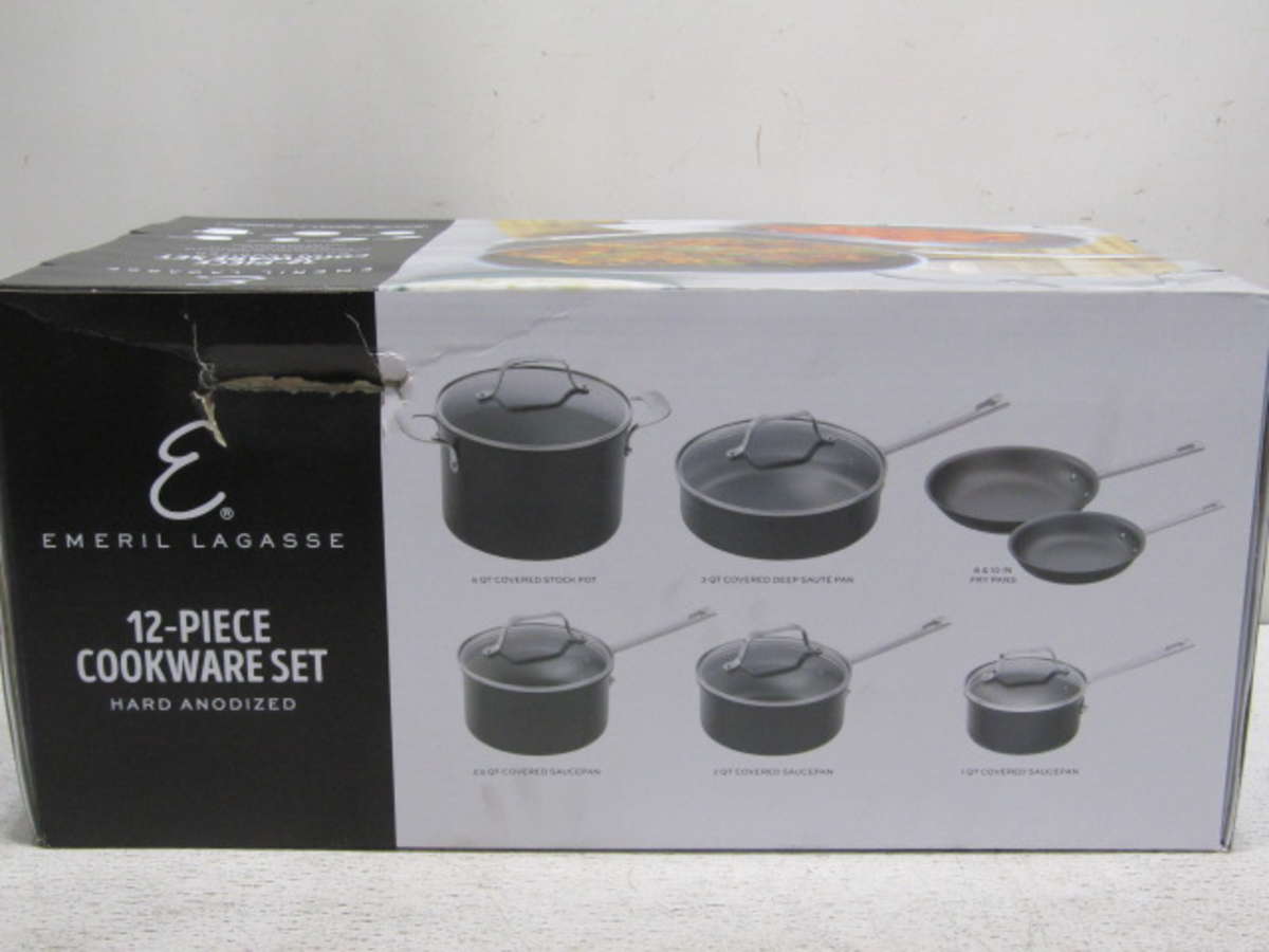 Emeril Lagasse 62920 12 Piece Hard Anodized Nonstick Cookware Set, Gray
