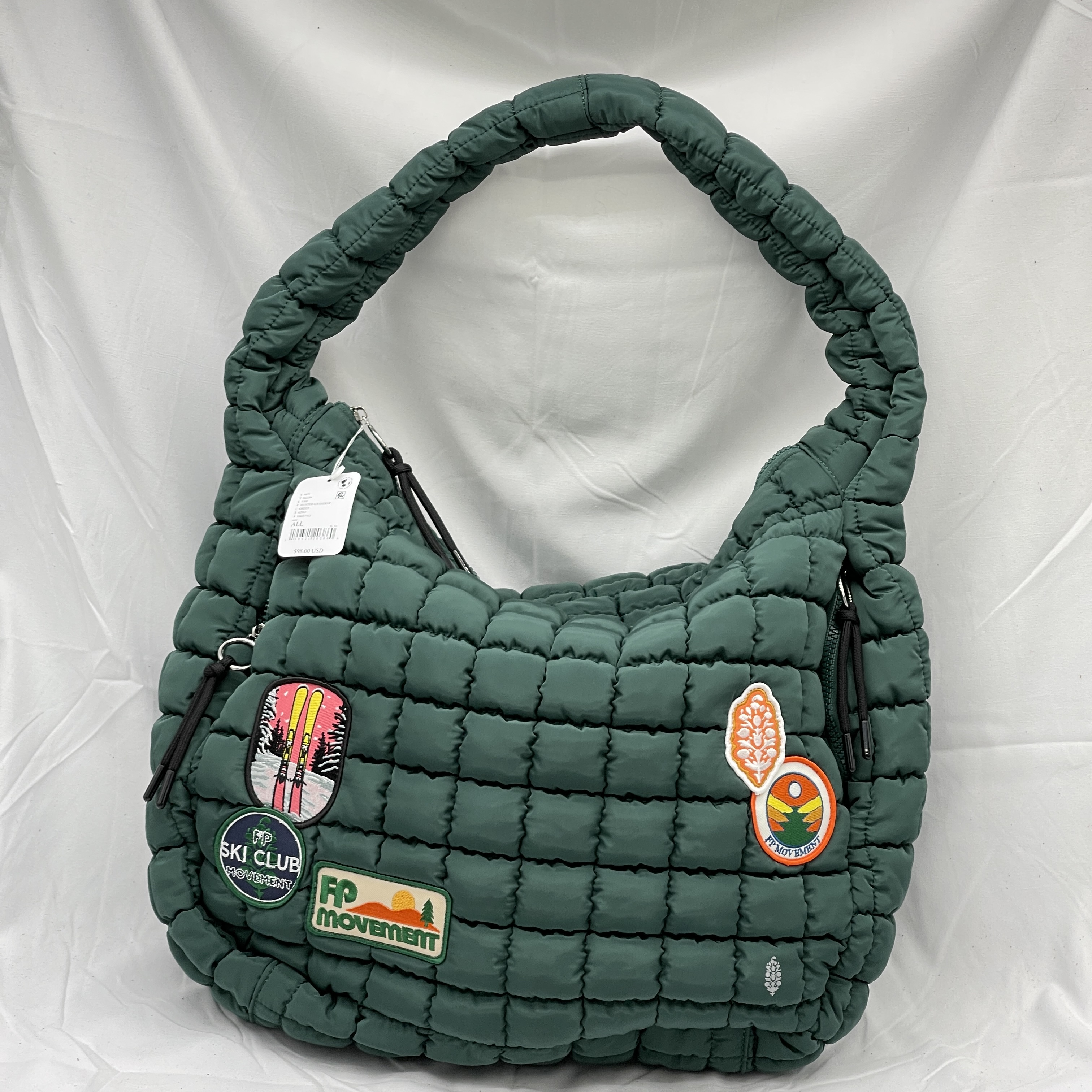 Free People FP Movement Quilted Patch Carryall Shoulder Tote  FP Movement Quilted Printed Carryall Bag, Mini Case & Pouch in Green Glow NWOT main image 0