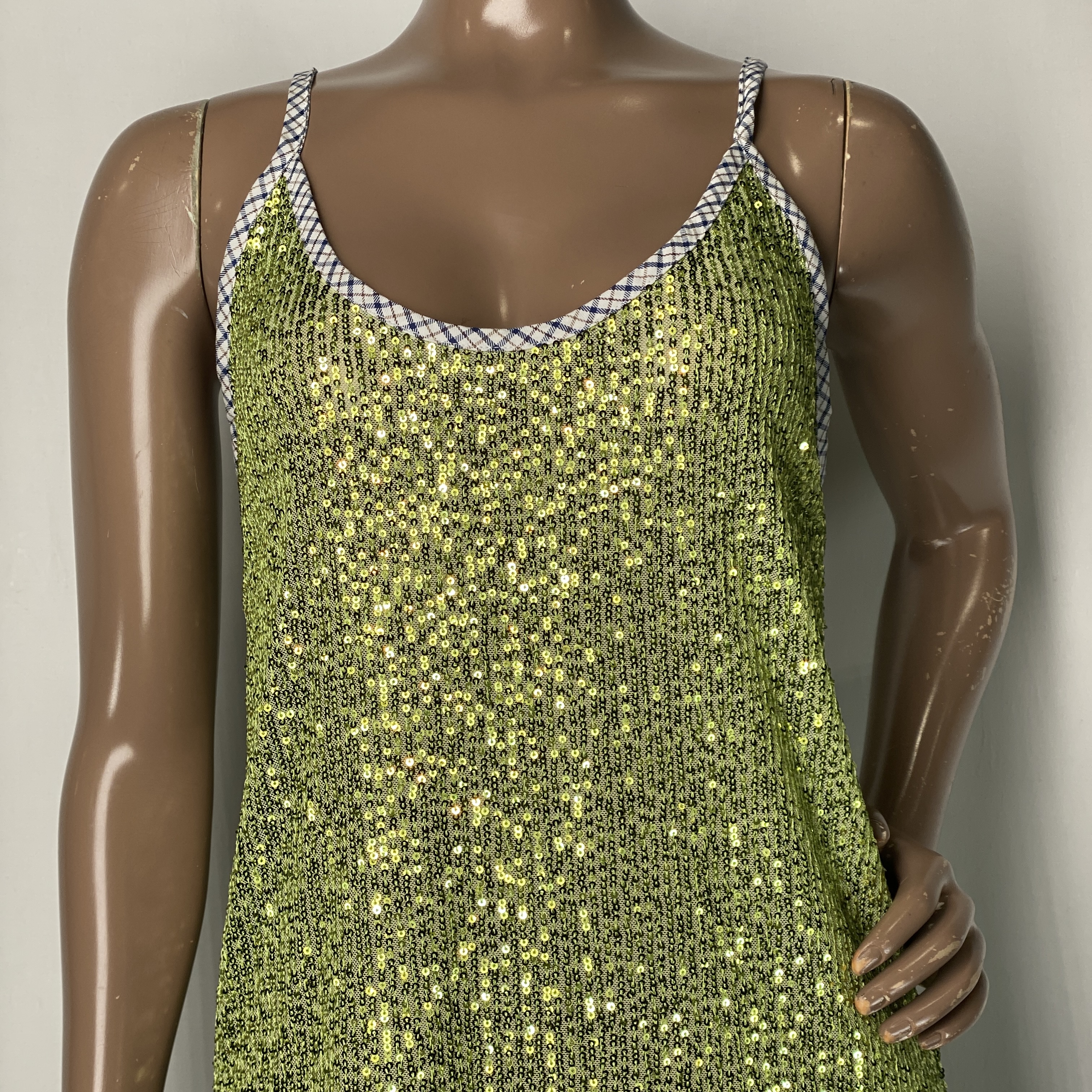Hand Over Womens Mini Dress Green Size XL Rober's Slip Sequined Semi Sheer  | eBay