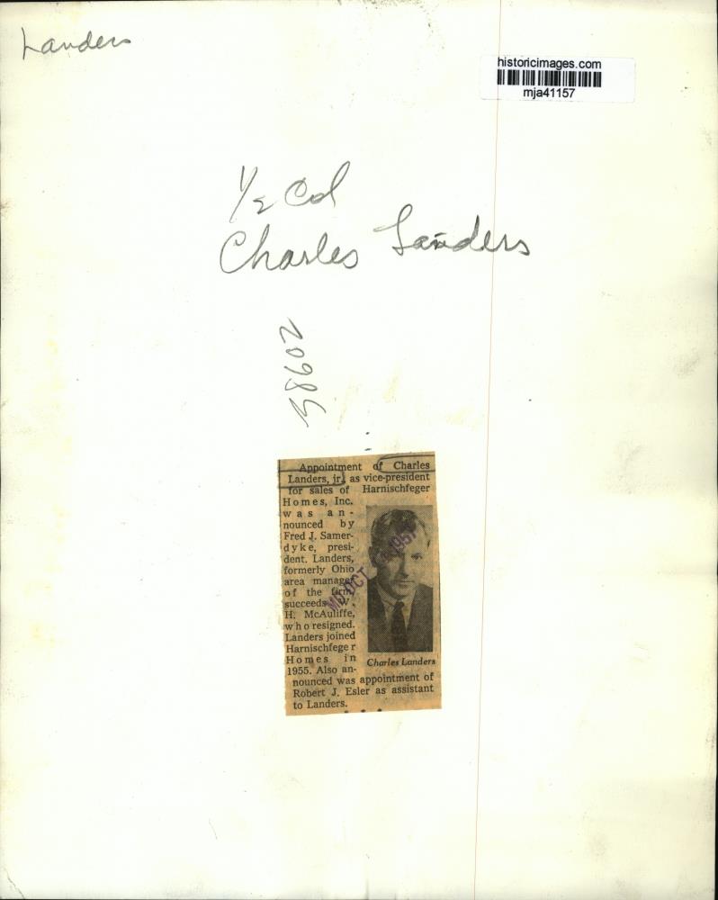1957 Foto de prensa Charles Landers, Junior de Harnischfeger casas ...
