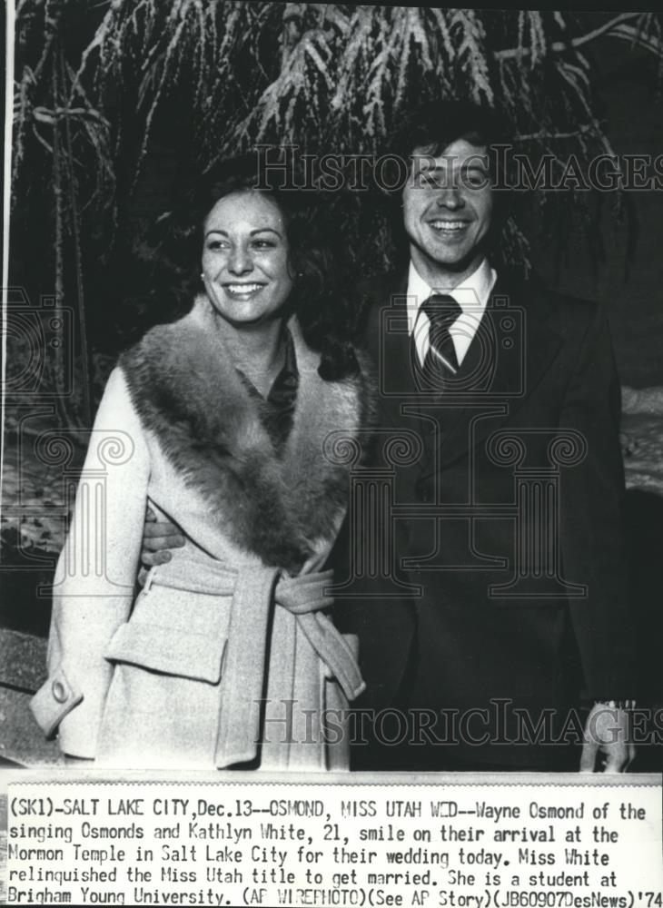 1974 Press Photo Singer Wayne Osmond weds Miss Utah Kathlyn White in ...