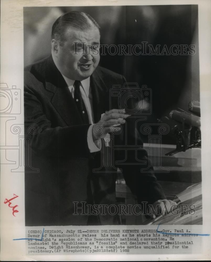 1952 Press Photo Governor Paul A Dever at Keynote Address at Demo ...