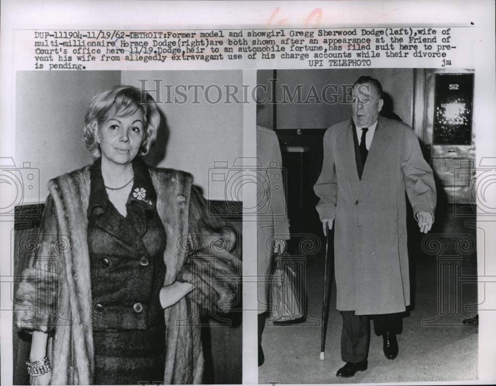 1962 Press Photo Gregg Sherwood Dodge and Horace Dodge, divorce hearing ...