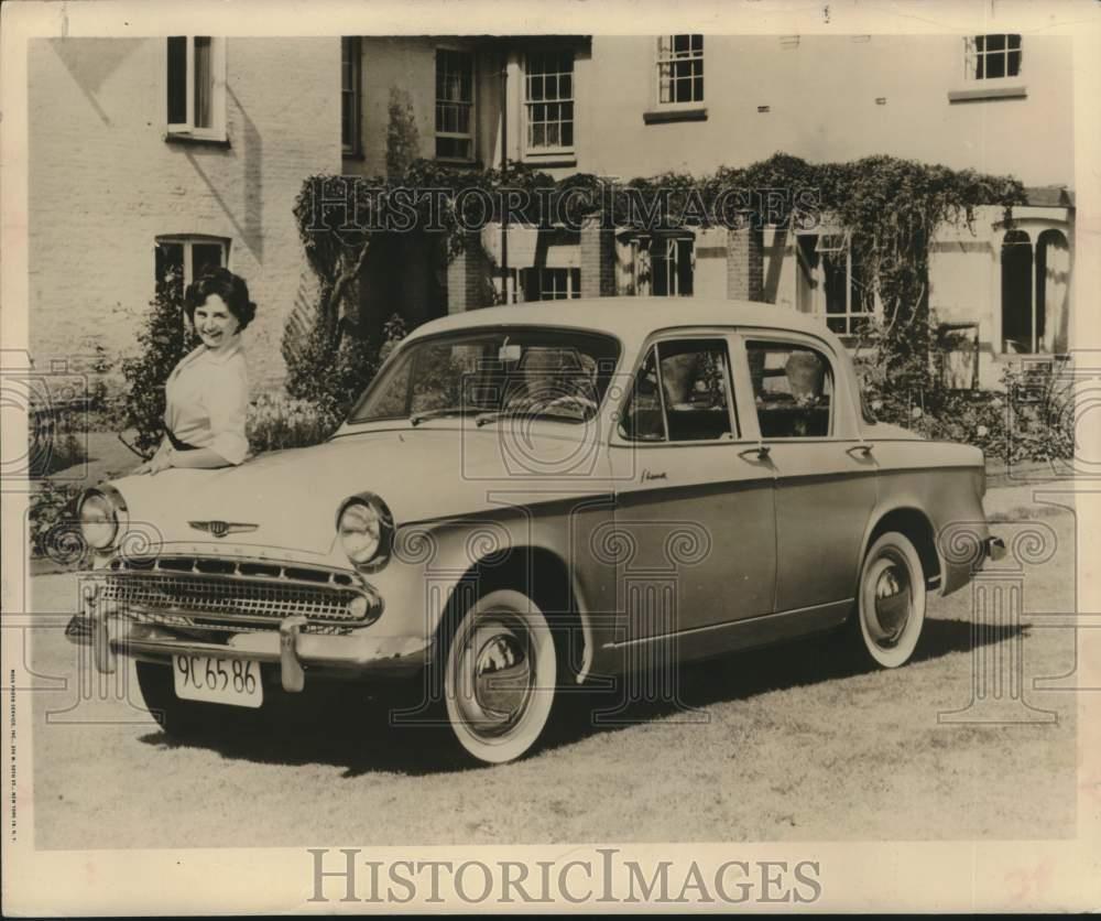 1958 Press Photo Next Hillman Minx Cars on Display at