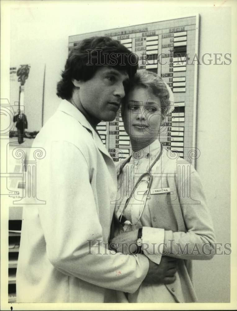 1983 Press Photo Actors Terence Knox, Melody Anderson in 