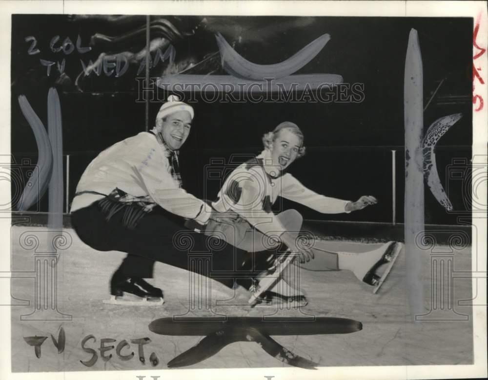 1956 Press Photo Ice Skaters Dick Button And Barbara Ann Scott Nbc Tv