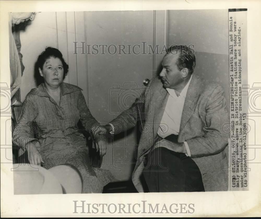 1953 Press Photo Carl Hall and Bonnie Heady held in Bobby Greenlease ...