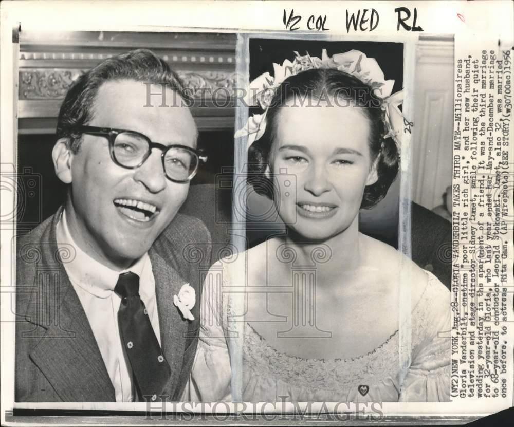 1956 Press Photo Gloria Vanderbilt Sidney Lumet after wedding in