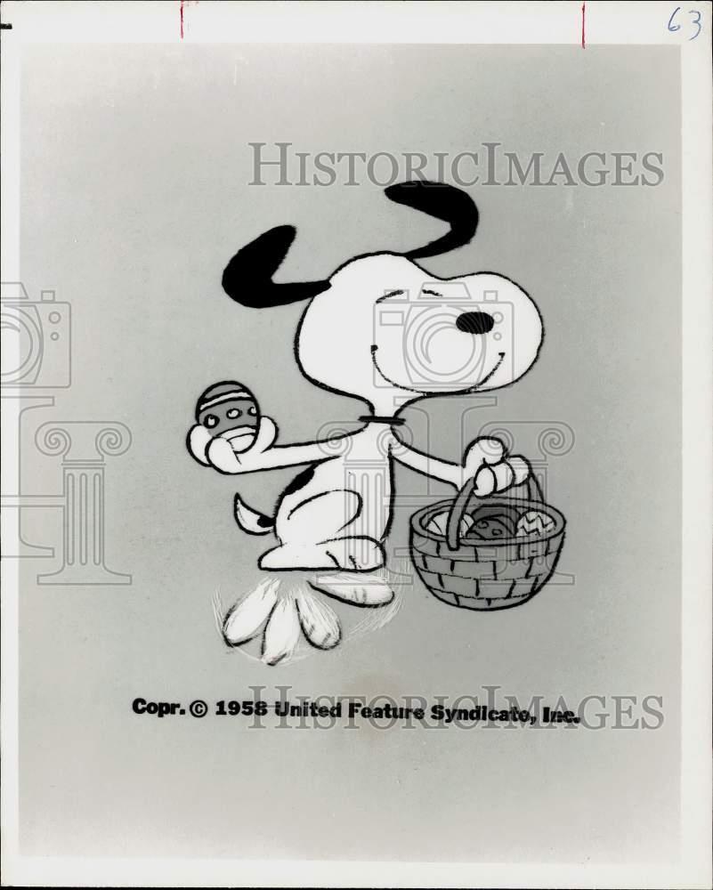 SNOOPY ポスター 1958年　イースターエッグ 1958 Press Photo Snoopy Gathering Easter Eggs in Peanuts
