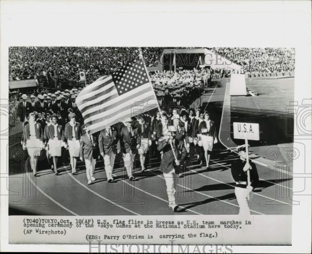 1964 Press Photo team marches in Tokyo's Summer Olympics opening 