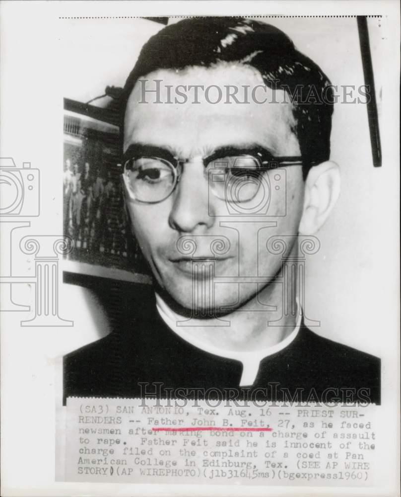 1960 Press Photo Father John Feit faces press after making