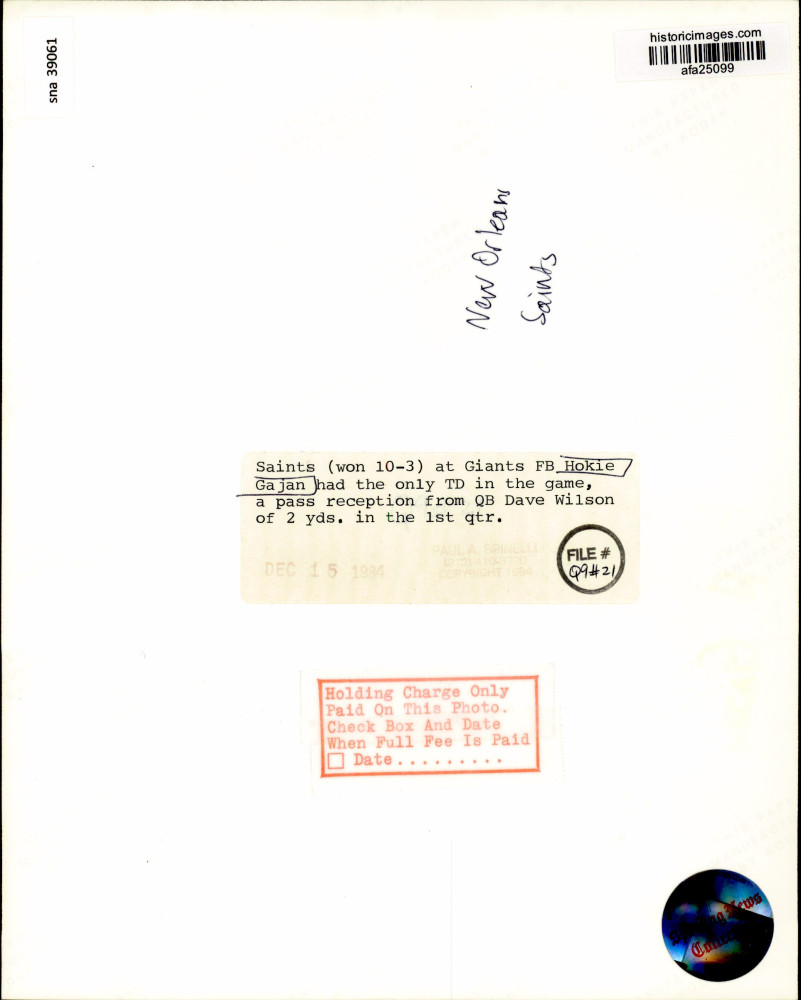 1984 Press Photo New Orleans Saints #46 fullback Hokie Gajan runs with the  ball