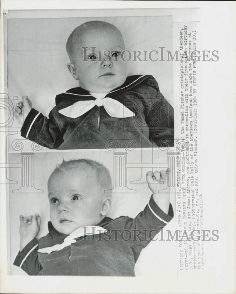 1964 Press Photo Mary Ann and James Andrew of Fischer quintuplets