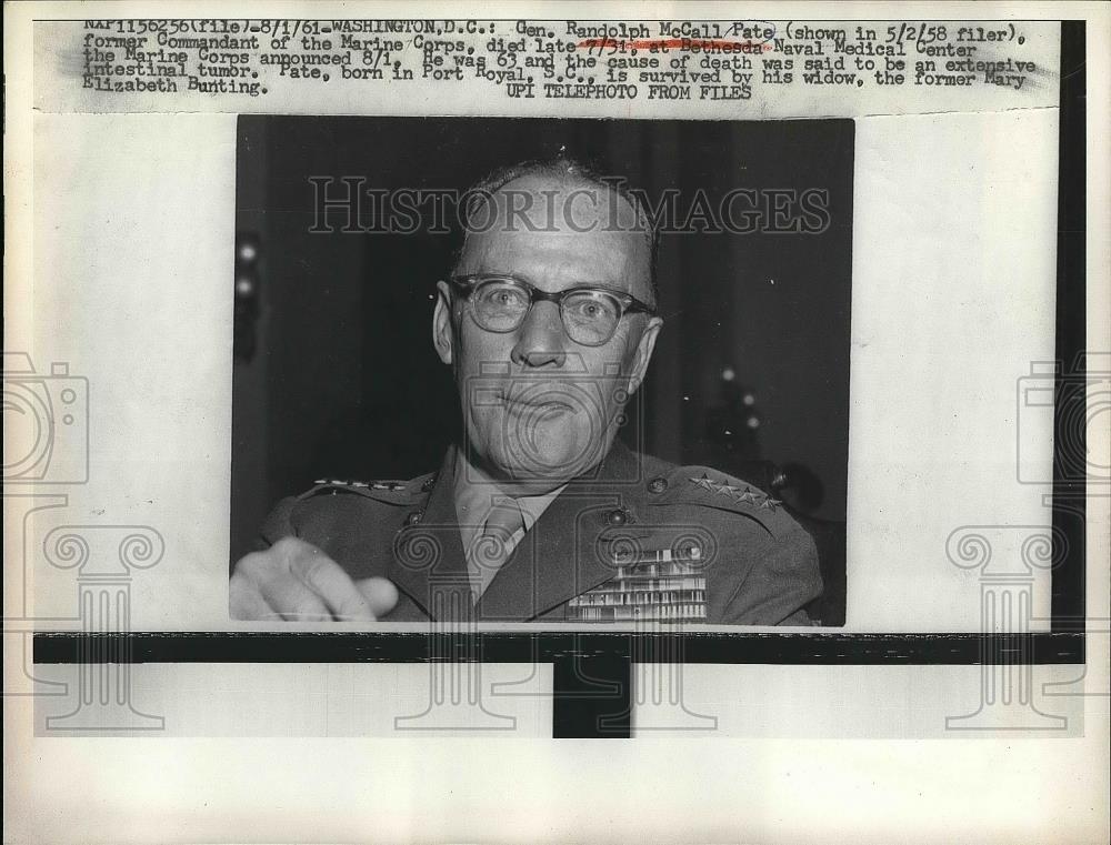 1961 Press Photo gen. Randolph McCall Pate of US Marines - nem04561 | eBay