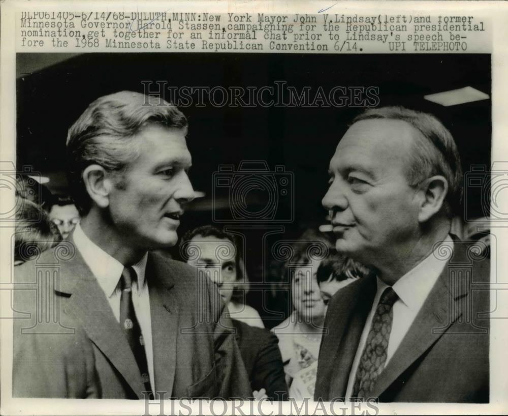 1968 Press Photo New York Mayor John V Lindsay Harold Stassen 