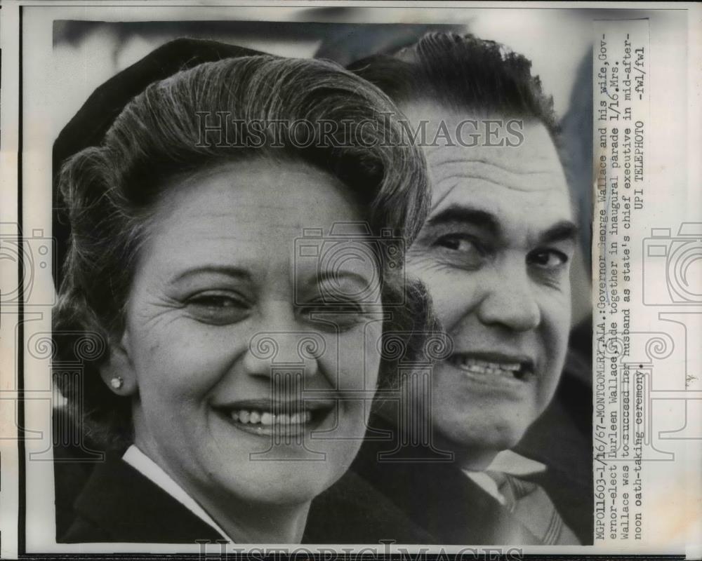 1967 Press Photo George Wallace, wife Doreen ride together at Inaugural ...