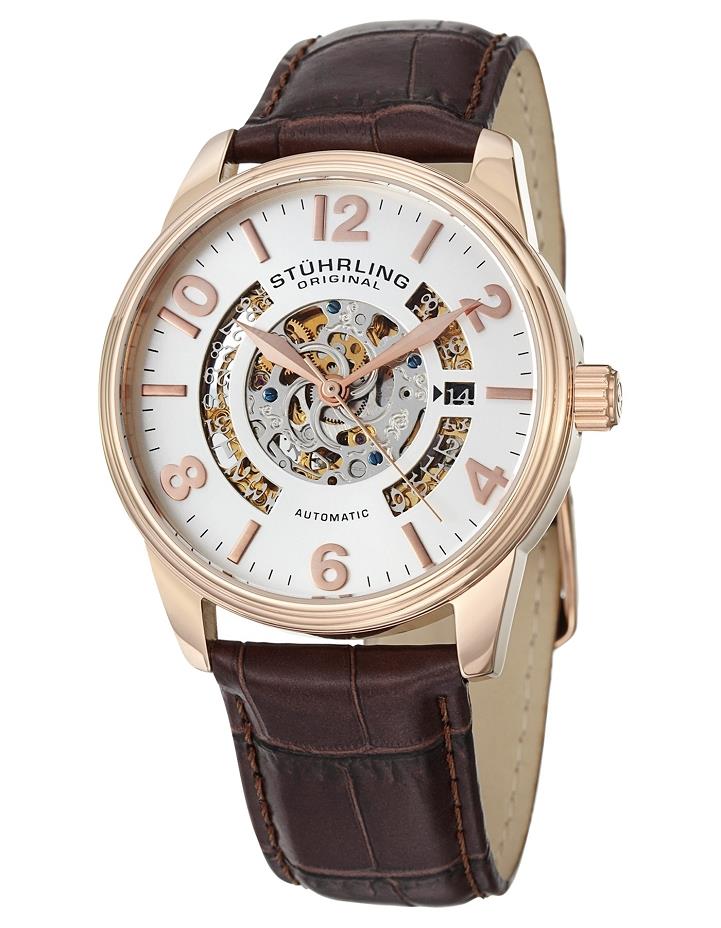 Stuhrling 649 02 Legacy Automatic Skeleton Date Brown Leather Strap ...