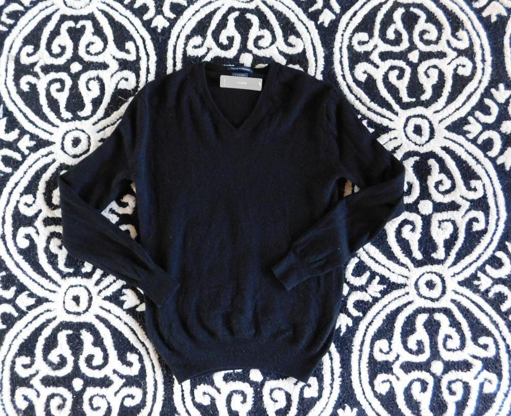J Crew Mens Italian Slim Fit Cashmere V Neck Sweater 225 Black Xs