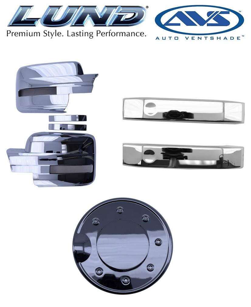 Fuel Door /& Mirror Covers *NEW* Lund AVS Combo Kit Ford Chrome Door Handle