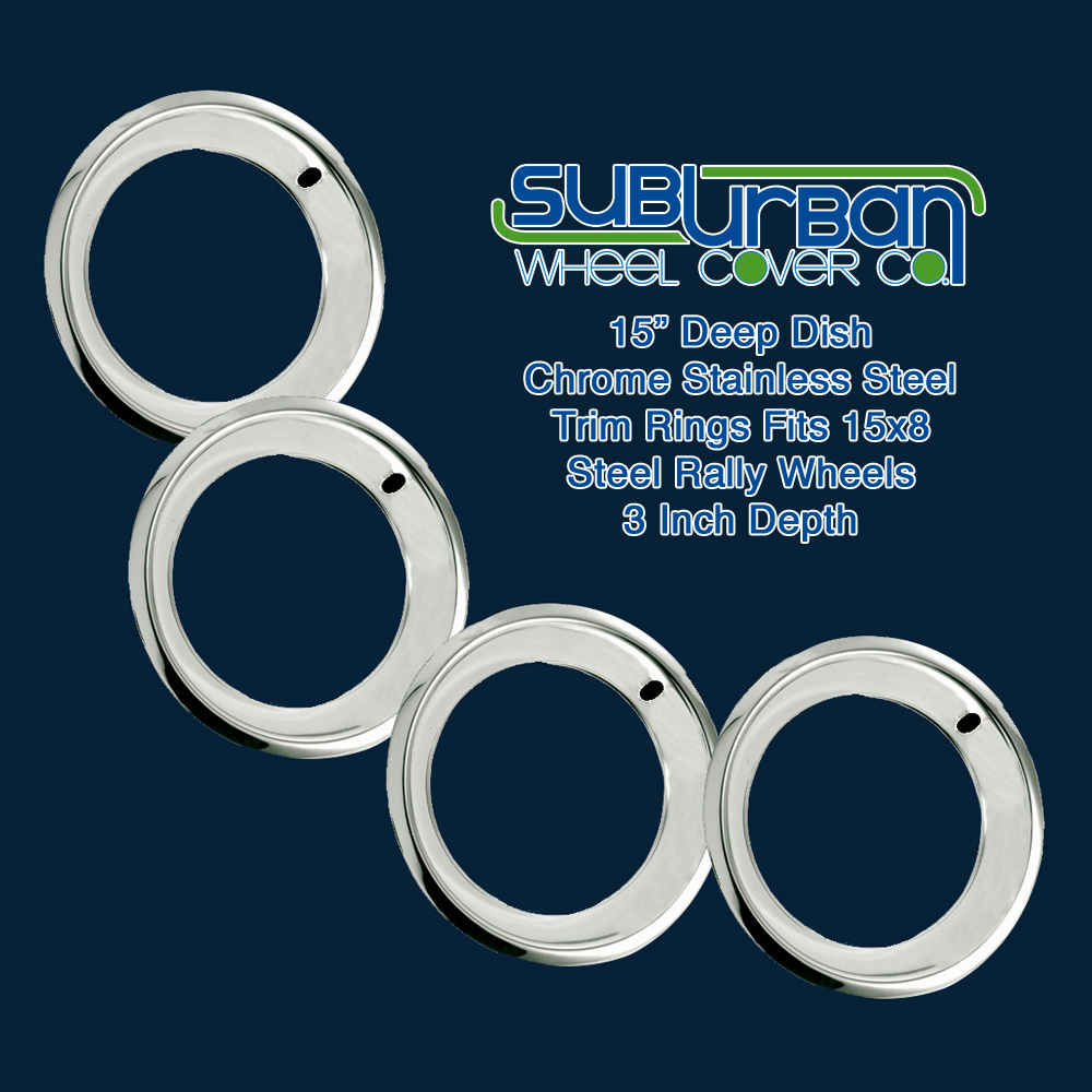 3 Inch Deep / 15" Chrome Stainless Steel 15x8 Wheel Trim Beauty Rings