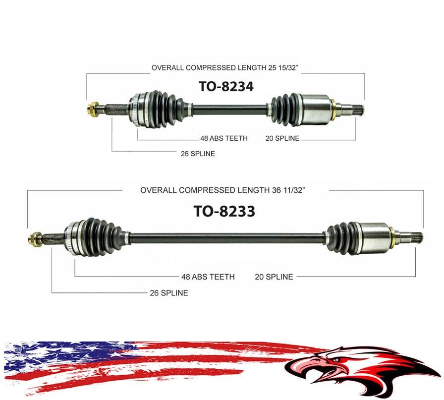 Brand New Front Left and Right Cv Shaft Axles for Toyota Corolla 2014