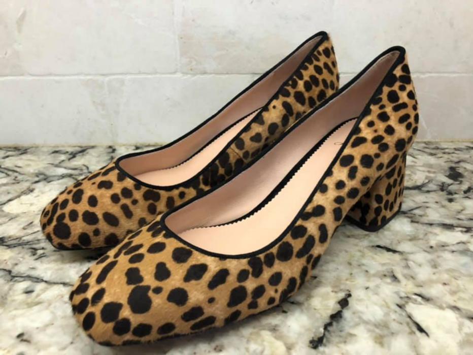 leopard block heel pumps