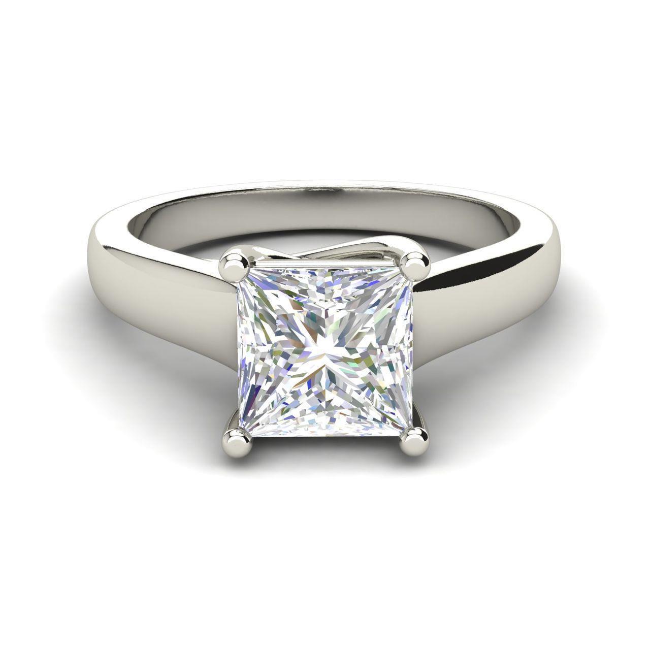 simple gold band solitaire diamond ring princess cut