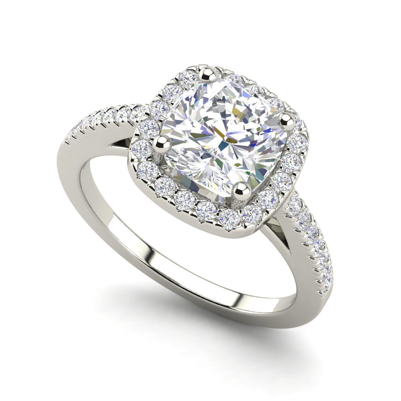 Halo 1 45 Carat Vs2 H Cushion Cut Diamond Engagement Ring White
