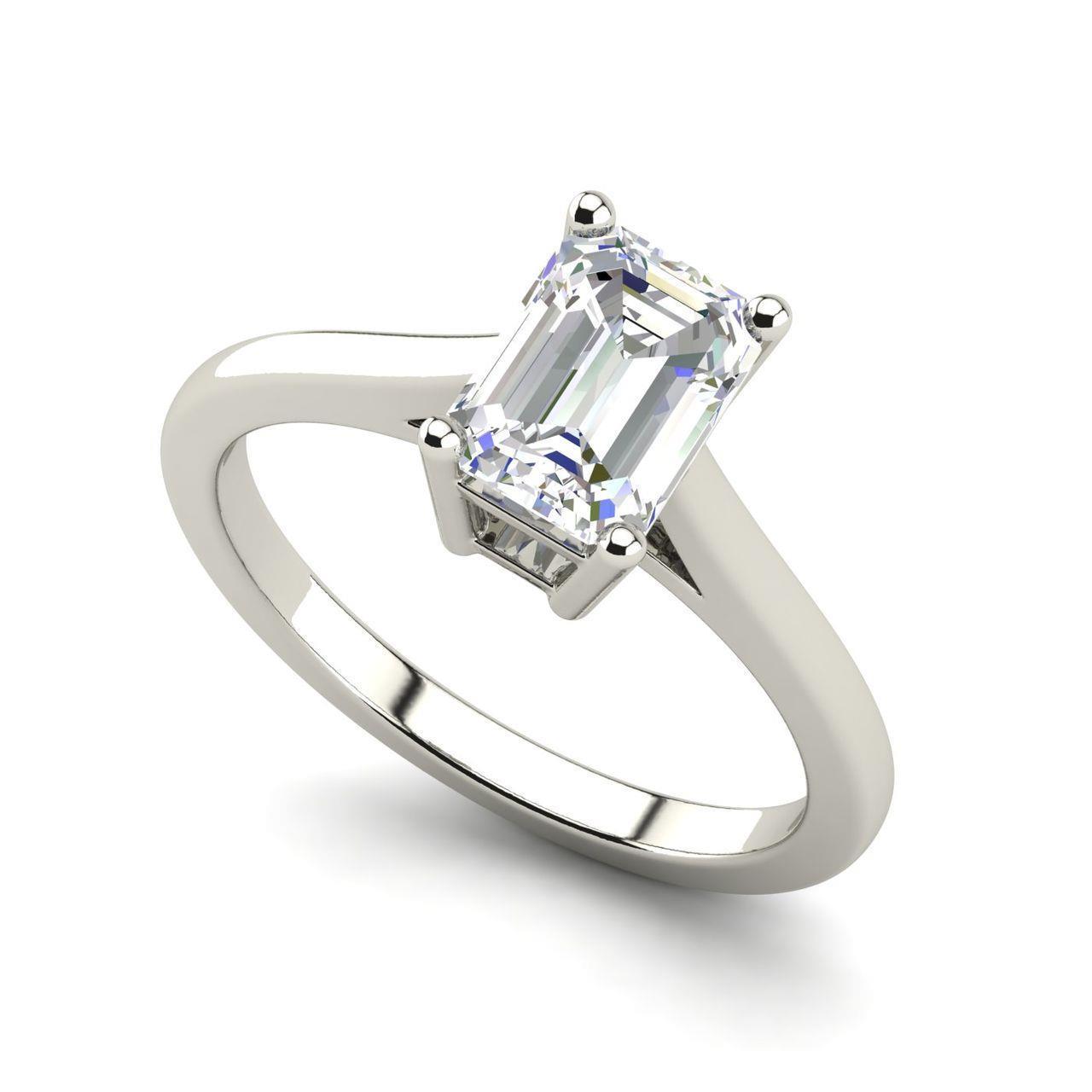 4 Prong 1.5 Carat SI1/D Emerald Cut Diamond Engagement Ring White Gold ...