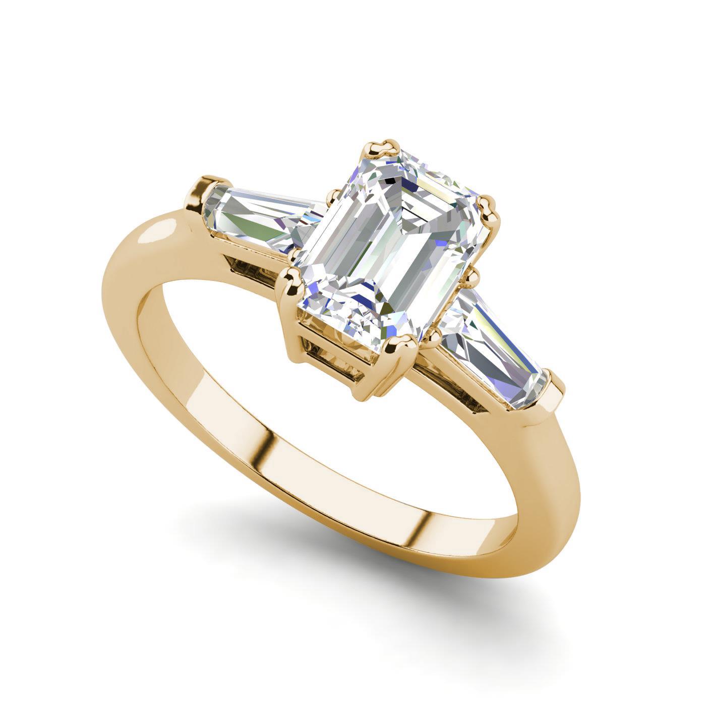Baguette Accents 2.75 Ct SI1/F Emerald Cut Diamond Engagement Ring ...