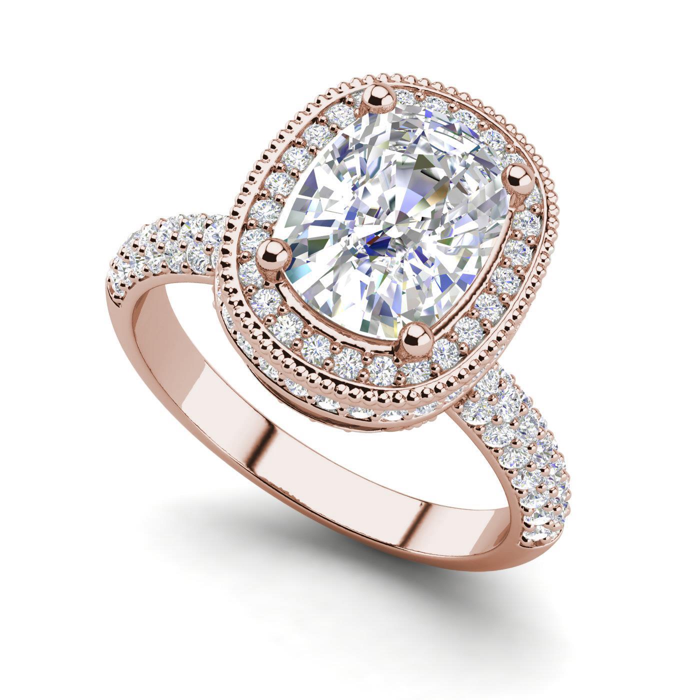 Halo 1 5 Carat Vs1 F Cushion Cut Diamond Engagement Ring Rose Gold