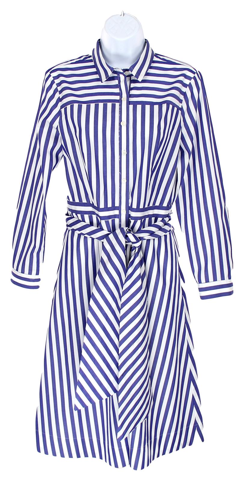 blue and white striped shirt dress womens
