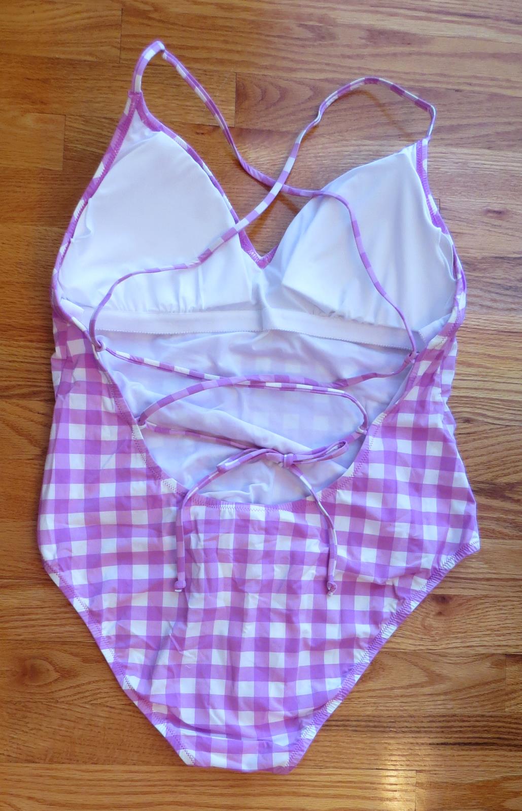 J.Crew $118 Gingham Off-the-Shoulder One-Piece Swimsuit Berry Pink 14 G4331