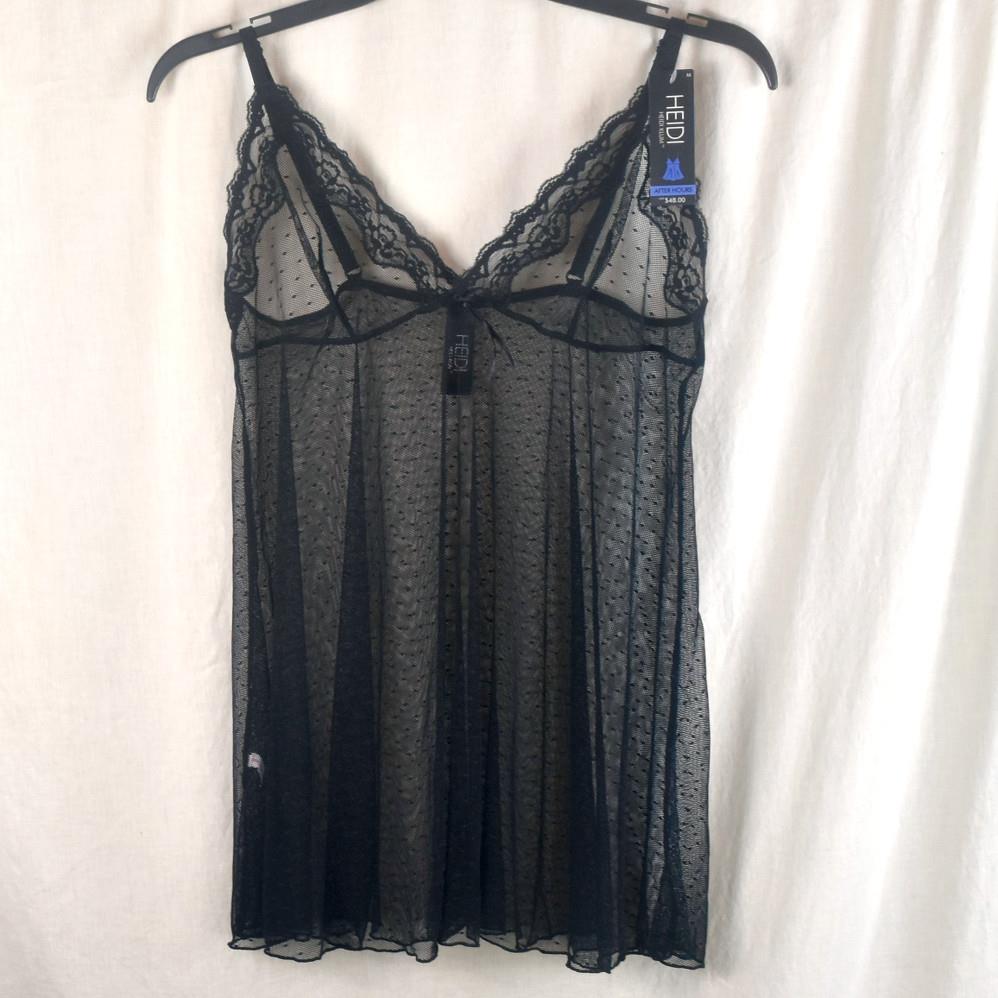 Heidi Klum Dotted Mesh Lace Babydoll Nightgown Black Sz M New | eBay