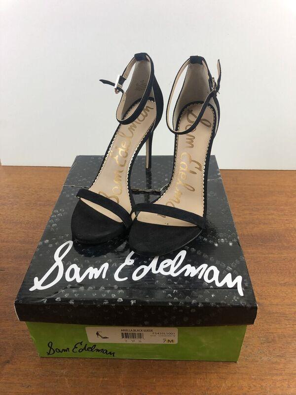 Sam Edelman Womens Ariella Black Suede Heels w Ankle Strap Sam Edelman Womens Ariella Heeled Sandal Black Suede