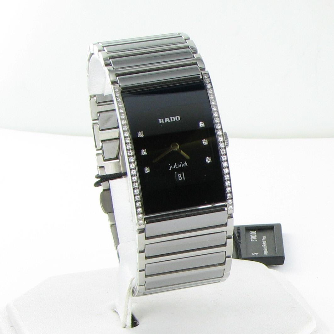 Rado R20758752 Integral Diamond Bezel Black Dial Ceramic Platinum Ladies Watch | eBay