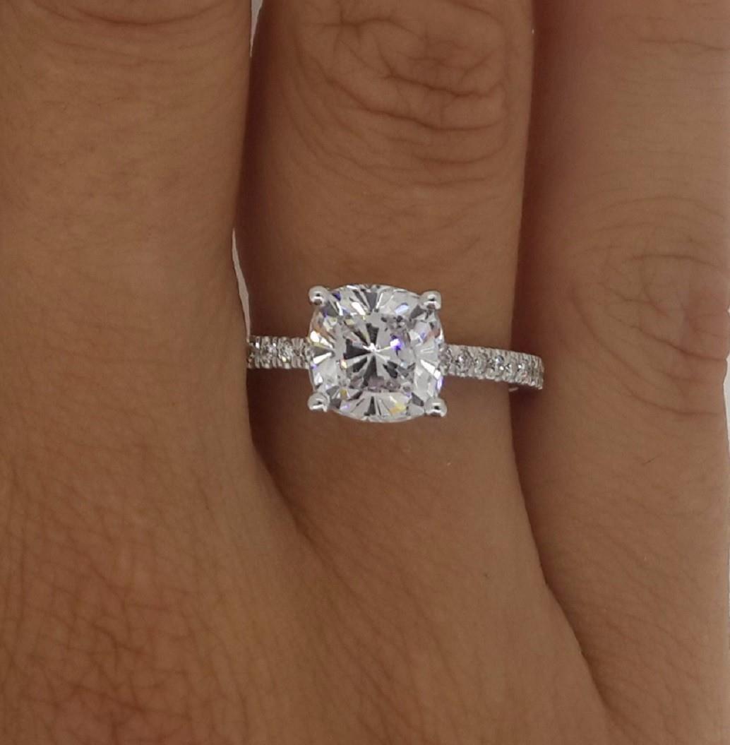 3 Carat Cushion Cut Diamond Engagement Ring Si1 D White Gold 14k