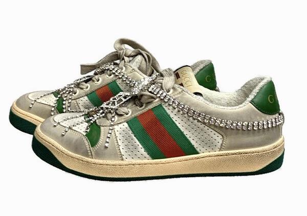 Gucci Womens Screener Dirty Distressed Sneakers Trainers Shoes Crystals ...