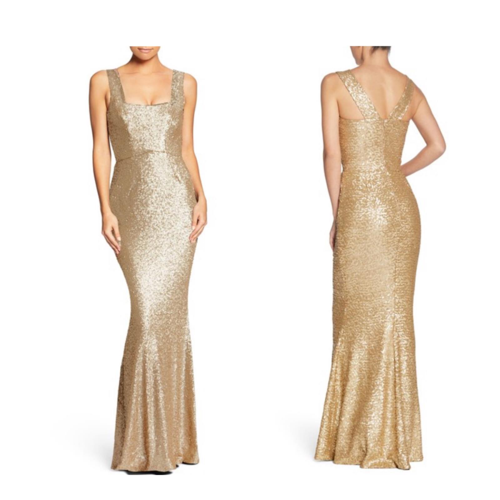 square neckline gold dress