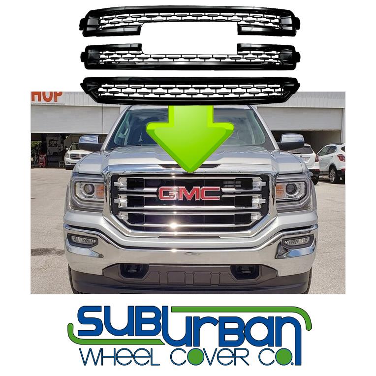 2016 2018 Gmc Sierra 1500 Slt Gi 162blk Gloss Black Snap On 3 Pc Grille Insert Ebay