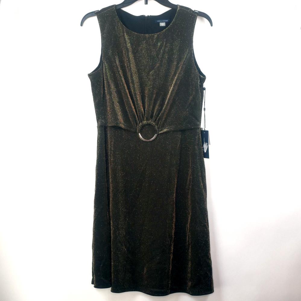 tommy hilfiger black and gold dress Tommy Hilfiger Women's Petite Chiffon Burnout Trapeze Dress (0P, Gold/Black)