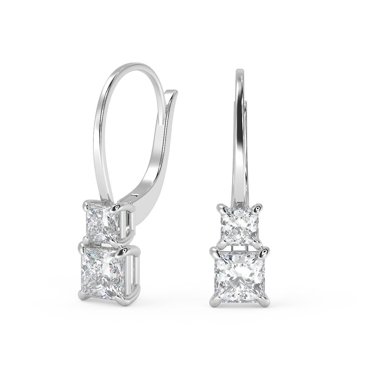 2.02 Ct Princess Cut 6 Prong Diamond Earrings SI2 G Leverback White ...