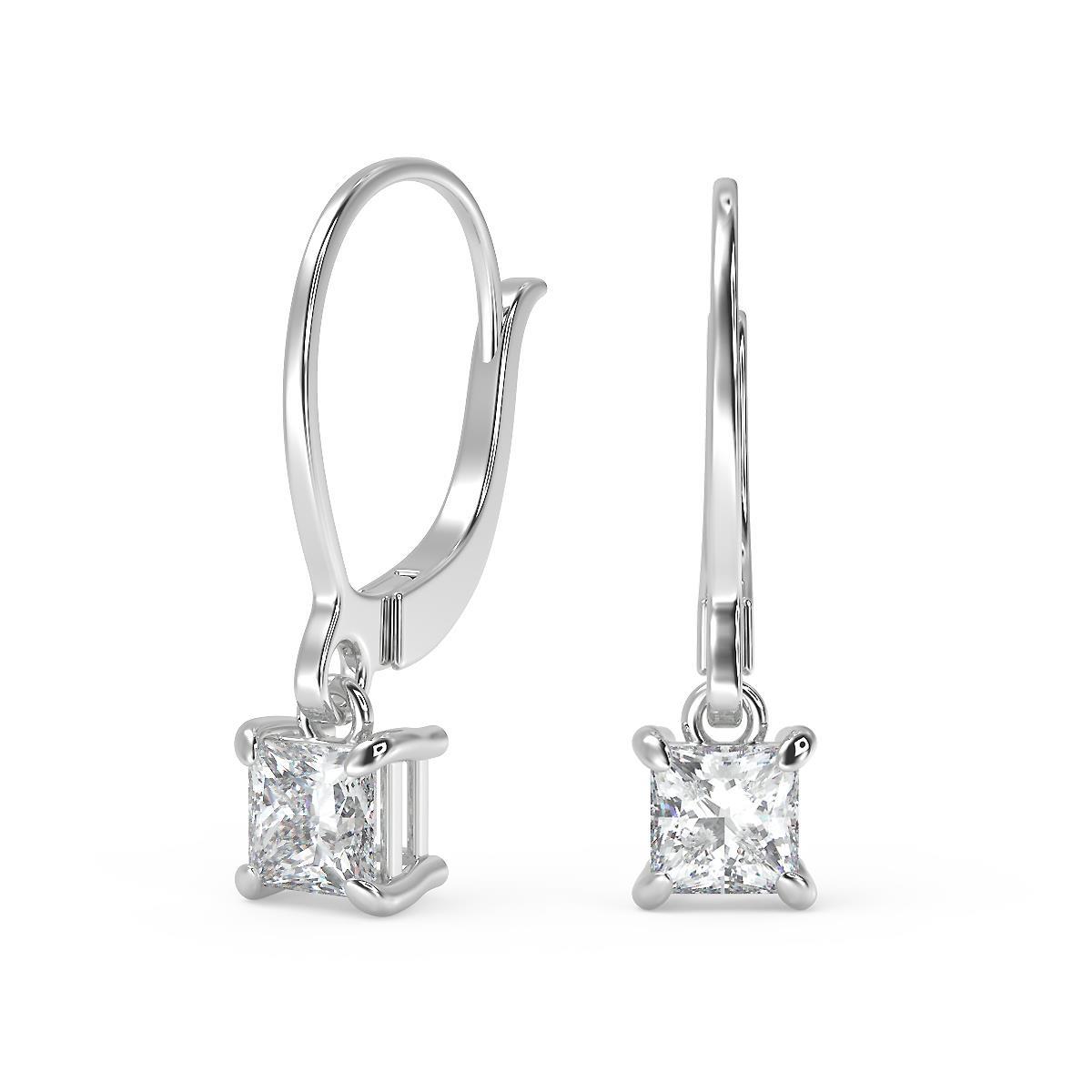 1 3 Ct Princess Cut Diamond Earrings Si2 H Leverback White Gold 18k Ebay