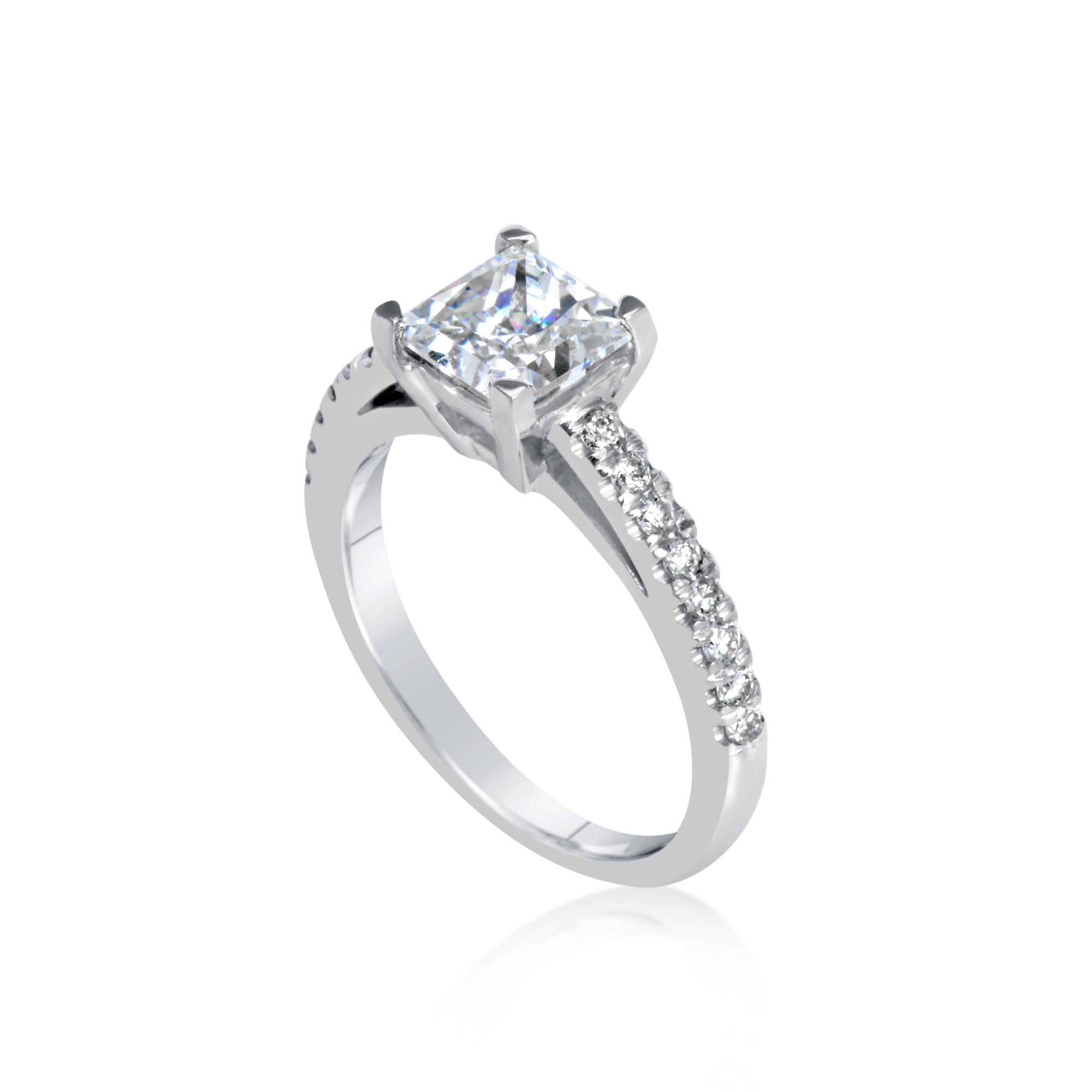 1 3 Ct Classic Pave  Princess  Cut  Diamond Engagement  Ring  