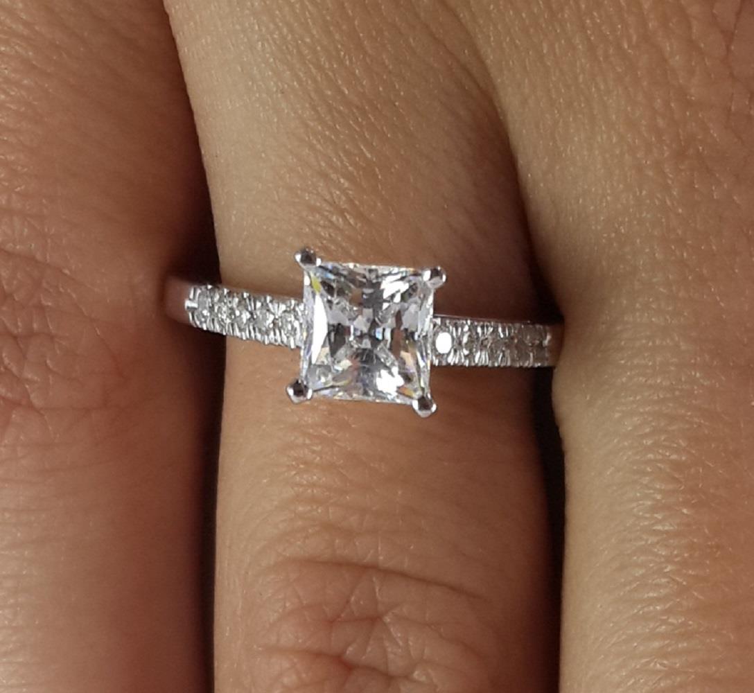 Ct Prong Pave Princess Cut Diamond Engagement Ring Si H White Gold