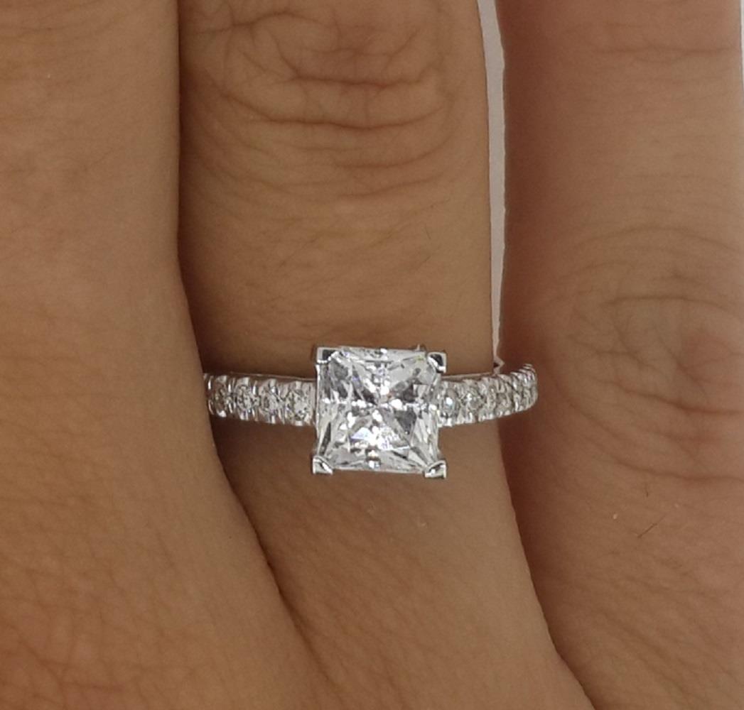 1.55 Ct Classic Pave Princess Cut Diamond Engagement Ring VS2 G Treated