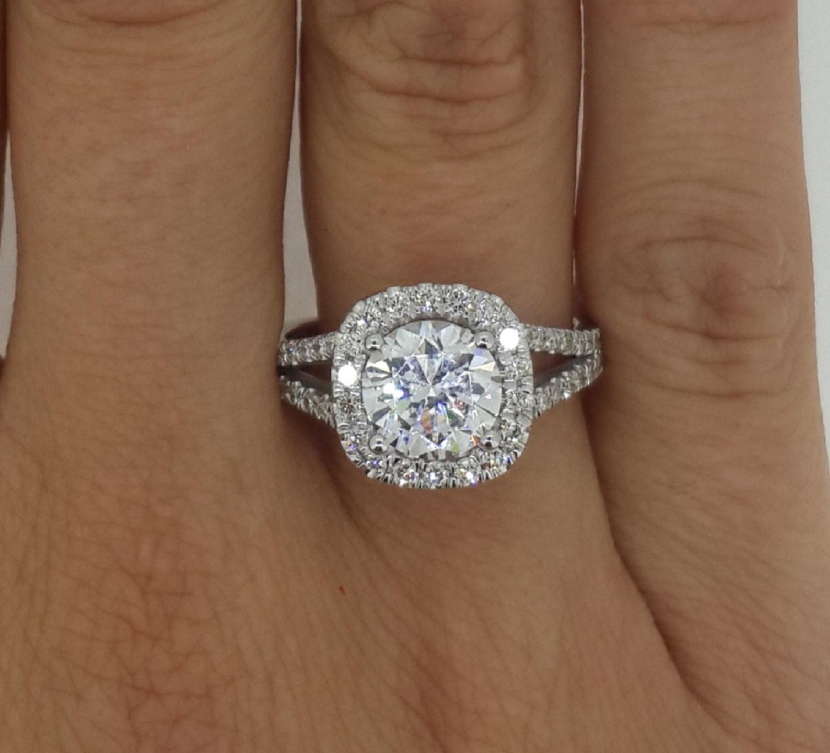 4.5 Ct Halo Split Shank Round Cut Diamond Engagement Ring VS2 D White ...