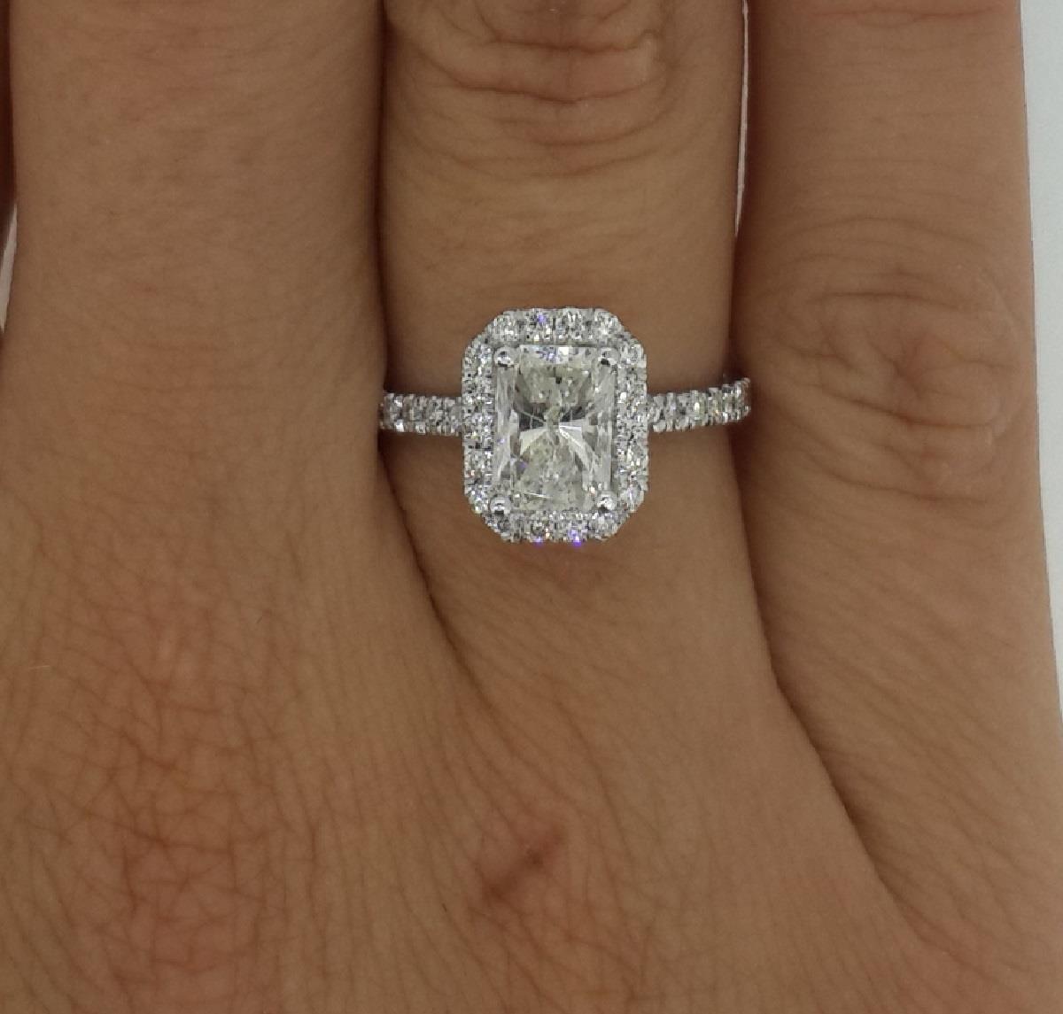1.5 Ct Halo Pave Radiant Cut Diamond Engagement Ring SI1 D White Gold ...