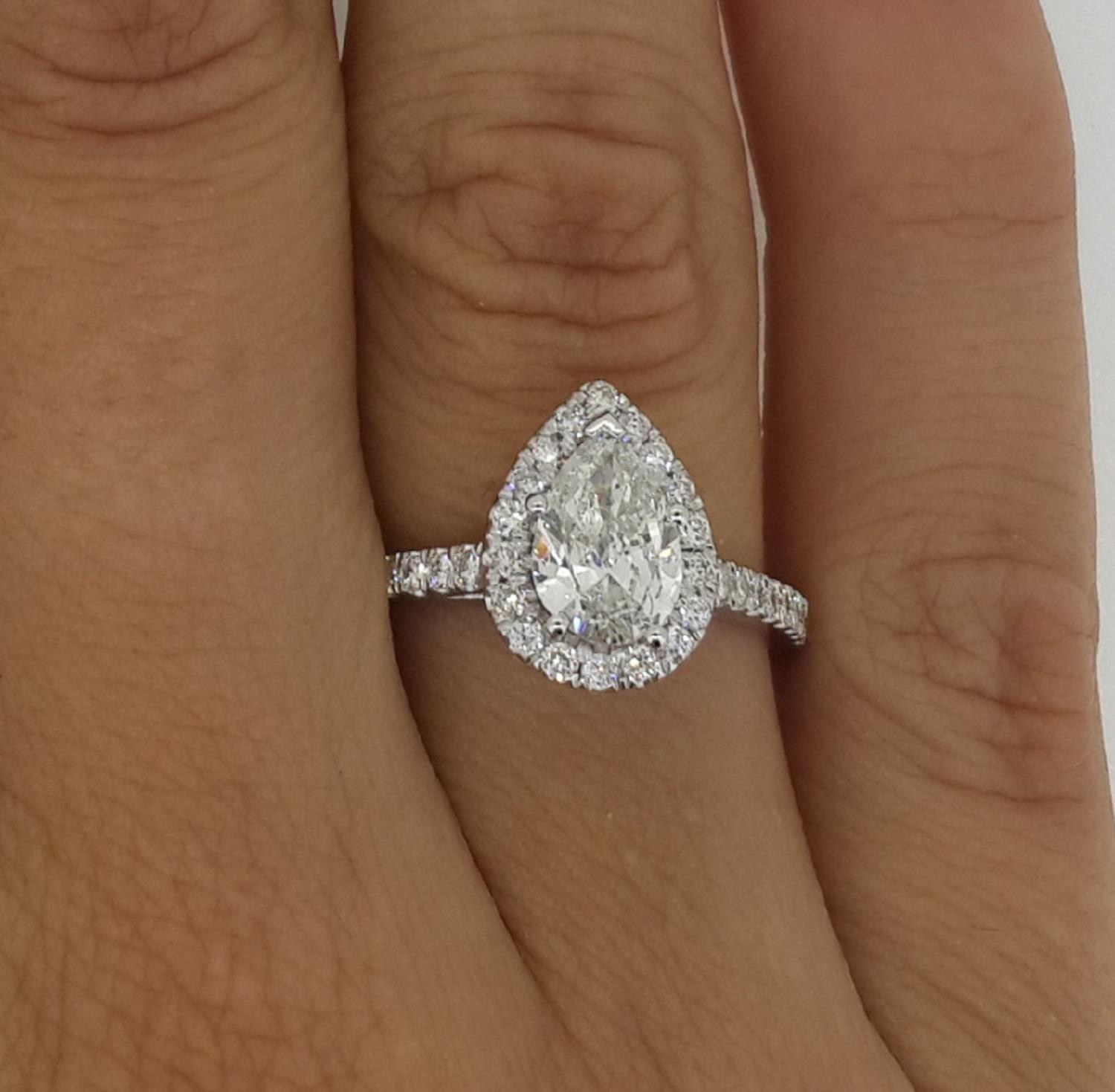 1.15 Ct Pave Halo Pear Cut Diamond Engagement Ring I1 E White Gold 18k ...