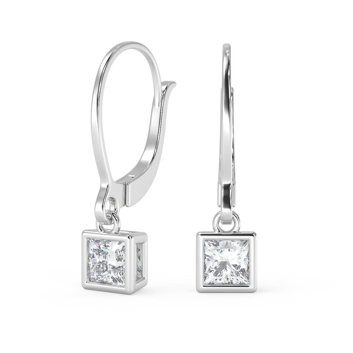 4.72 Ct Princess Cut Bezel Diamond Earrings VS1 H Leverback White Gold ...